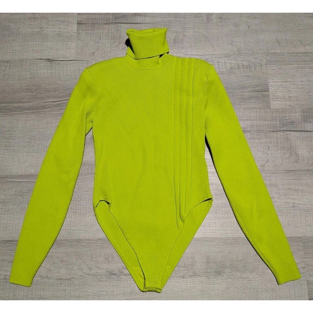 Adidas Ivy Park Halls Of Ivy Turtleneck Rib Bodysuit Slime Green Women's Sz M